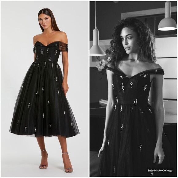 Mac Duggal 26498 Womens OFF THE SHOULDER EMBELLISHED TULLE COCKTAIL DRESS - Picture 1 of 15